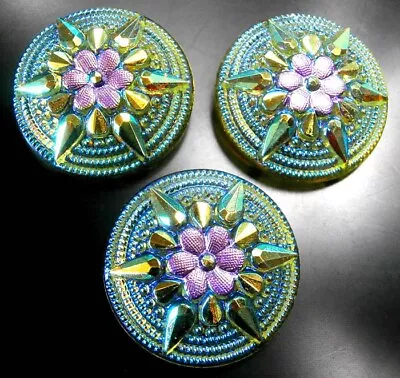 Buy 3 Czech Crystal Glass Buttons #P208 - 36 Mm Or 1-3/8 - XXL - IRIDESCENT • 13.97£