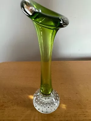 Buy Vintage Scandinavian Art Glass Aseda Single Stem Controlled Bubble Vase In Green • 15£