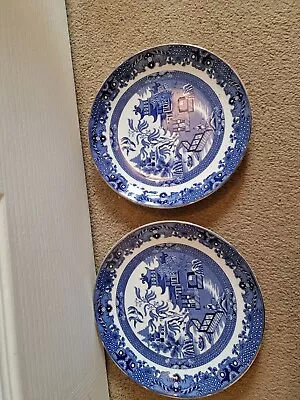 Buy Pair Of Burleigh Ware Willow Pattern Blue And White Dinner Plates • 12£