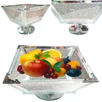 Buy Sparkly Crushed Diamond Filled Crystal Silver Home Kitchen Silver Fruit Bowl • 36.99£