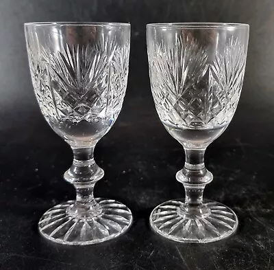 Buy Pair Of Edinburgh Crystal Cut Glass Sherry Port Liquor Glasses Knobbed Steam • 24.72£