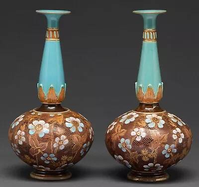 Buy A Pair Of Doulton Lambeth Ware Bottle Vase, C.1900, With Chine Gilt Decoration • 85£