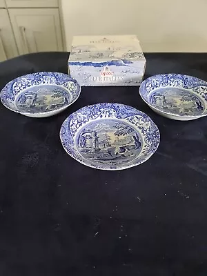 Buy Spode Blue Italian Three 6.5 In Cereal Bowls New In Box • 19.99£