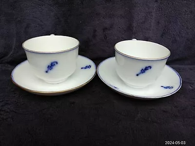 Buy Rare Meissen 2 Large Cups & Saucer Porcelain Set Worm Sprig Pattern Flow Blue • 49£