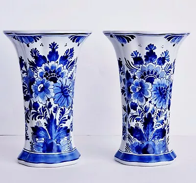 Buy Royal Delft Porceleyne Fles - Pair Of Vases Excellent - The Original Blue • 170.85£
