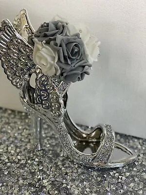 Buy Romany Bling Shoe Ornament Crushed Diamond Crystal With Silver Wings And Roses • 34.99£