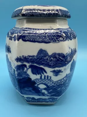 Buy Vintage Victoria Ware Ironstone Blue Flow Urn Ginger Jar Lidded 7.25 In Tall • 21.38£