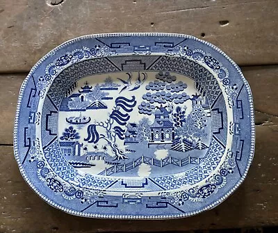 Buy Large Victorian Willow Pattern Blue & White Deep Platter 44.5cm VGC • 22£