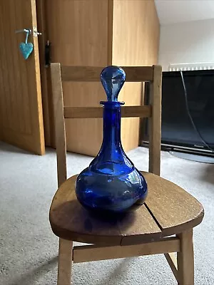 Buy Large Glass Cobalt Blue Decanter 11” 28cm With Stopper Decorative • 8£