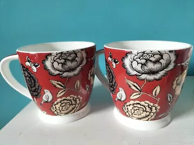 Buy Queens Peony  Floral Claret Fine Bone China Mugs X 2 • 12£