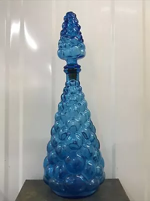 Buy Vintage Italian Empoli Genie Bubble Bottle Decanter Vase & Stopper 40cm Blue • 35£