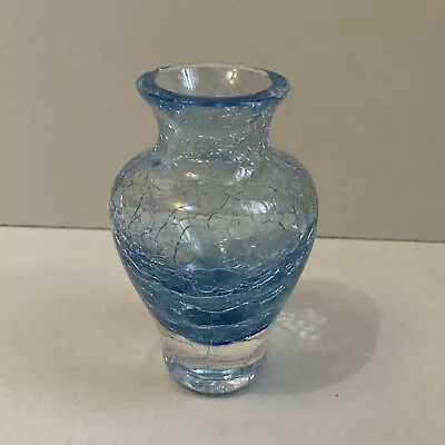 Buy _ BLUE GLASS BOTTLE VASE SMALL 4” Cracked Look Pretty • 9.99£