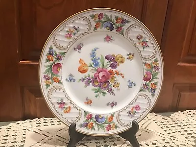 Buy 11  Plate 1920s DRESDEN SCHUMANN BAVARIA HP Flowers  Original Mark Lion Shield • 69.89£