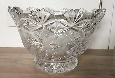 Buy Vintage Crystal Cut Glass Fruit Bowl / Trifle Bowl Etched Floral • 10£