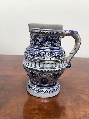 Buy Superb Antique Westerwald Jug Pitcher Salt Glazed Pottery Grey Cobalt Blue 12cm • 19.99£