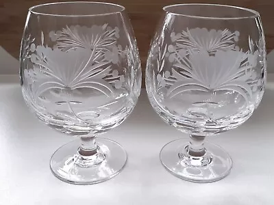 Buy 2 X Royal Brierley Crystal HONEYSUCKLE Brandy Glasses 12.5cm  (ref #3) • 16£