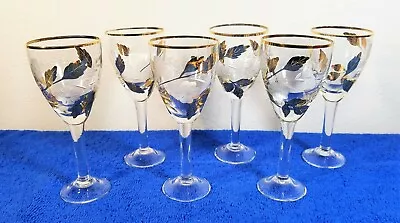 Buy 6 - Vintage Tuscany Cordial Glasses Clear Gold Rim Gold Leaves Etched Flowers • 13.97£