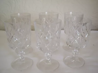 Buy Vintage Diamond Pattern Cut Glass Wine Sherry Goblets Chunky Stem VGC Quick Post • 9.99£