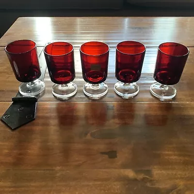 Buy Set Of 5 Vintage Stemmed Cranberry Sherry/Port/Shot Glasses • 5£