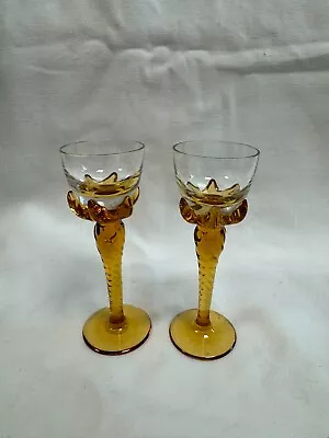Buy 1940s Champagne Flutes Drinking Glasses Tulip Twisted Spiral Amber Yellow Stem • 20£