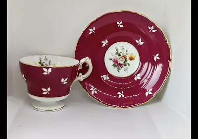 Buy Elegant Cauldon England Deep Red/floral Cup & Saucer. • 16£