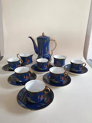 Buy Rare & Beautiful Carltonware Blue Lustre Gilded & Enamel Coffee Set Art Deco • 980£