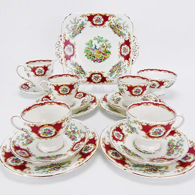 Buy Vintage Foley Broadway Red Bone China Tea Set 4 Person 16Pcs C1948 • 89.99£