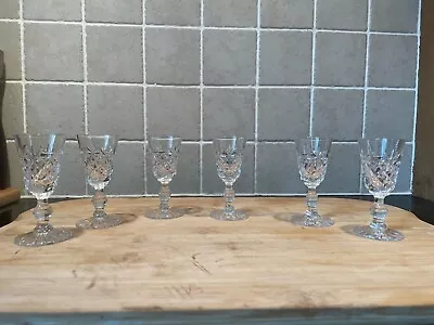 Buy SET OF 6 VINTAGE CUT GLASS SHERRY GLASSES: 9cm / EXCELLENT CONDITION CLEAR GLASS • 9.99£