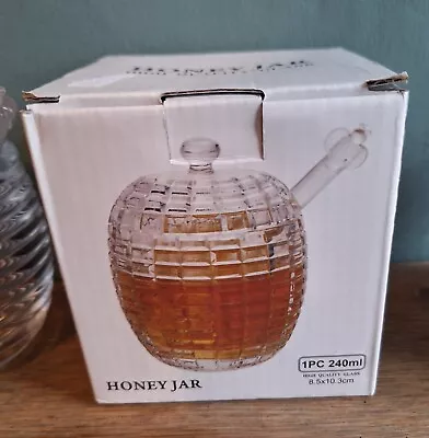 Buy Transparent Honey Jar With Dipper And Lid Glass Honey Glass Pot • 9.98£