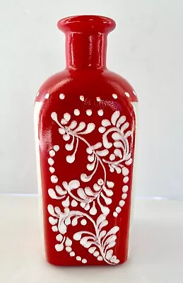 Buy Hand Made Vase Bottle Del Rio Salado Spain 7.5” Bold Red & White Deco Mod. Swirl • 23.30£