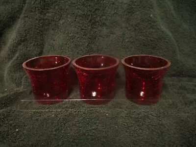 Buy Set Of 3 Cracked Glass Festive Candle Holders 2.25  Tall Bright Holiday Red • 18.59£