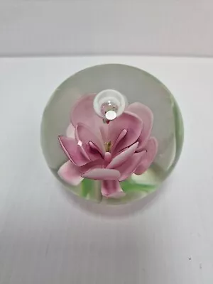 Buy Glass Paperweight  Pink Flower • 6.99£