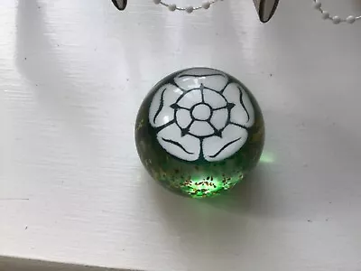 Buy Caithness Paperweight.Green With  White Rose. • 15£