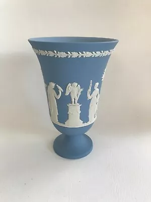 Buy Wedgwood Blue Jasperware Large Trumpet Vase In Excellent Condition • 59.99£