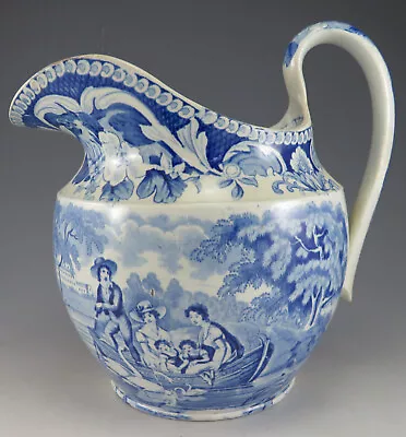 Buy Antique Pottery Pearlware Blue Transfer Enoch Wood Feeding The Swans Jug 1825 • 74£