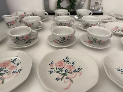 Buy Vintage 31 Pieces Children’s Porcelain Miniature Tea Set Floral White Pink EUC • 33.61£