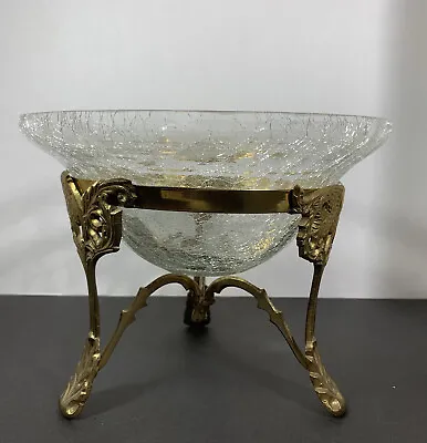 Buy Crackle Glass Bowl With Solid Brass Pedestal Stand • 41.94£