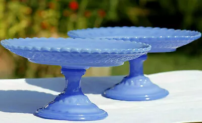 Buy A Pair Of Antique French Blue Opaline Pedestale Cake Stands 30s Vallerysthal? • 182.50£