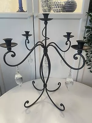 Buy Large Rustic Wrought Iron Candelabra Cut Glass Droplets 5 Arm Gothic Barn • 65.77£