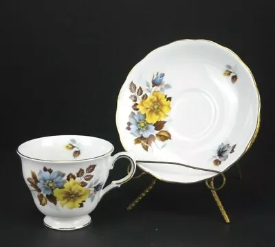 Buy Royal Vale 8328 Bone China Gold Yelow & Blue Floral Tea Cup & Saucer Set! • 18.44£