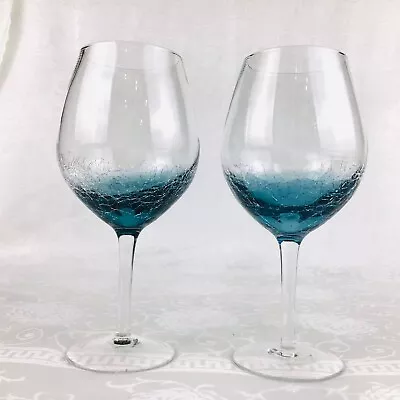 Buy (2) Pier 1 Teal Crackle 8.5” Bubble Wine Glasses Beautiful Condition (multiples) • 46.60£