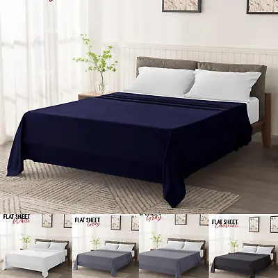 Buy Luxury 100% Egyptian Cotton 300TC Flat Sheet Breathable Anti Wrinkle Bed Sheets • 17.99£