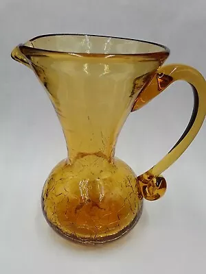 Buy VINTAGE Amber CRACKLE HANDBLOWN GLASS 5  PITCHER/JUG • 16.82£