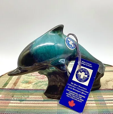 Buy Vintage Blue Mountain Pottery Dolphin Figurine Green Teal Drip Glaze • 21.15£