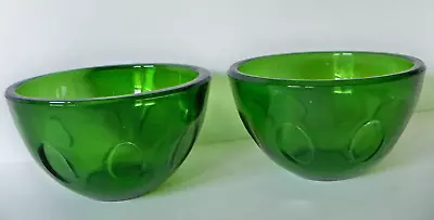 Buy 2 ~ MID CENTURY Vintage Emerald GREEN GLASS THUMBPRINT Dessert Dish / Fruit Bowl • 6.98£