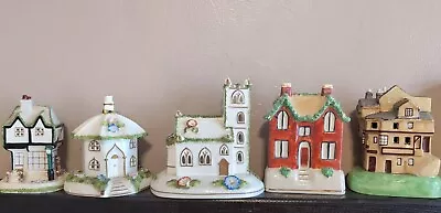 Buy 5 China Houses Coalport Village Church Old Curiosity Shop Umbrella House & Other • 20£