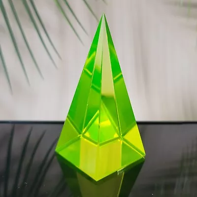 Buy Art Glass Uranium Glass Pyramid Vaseline Yellow Uranum Glass Hand Made • 37.28£