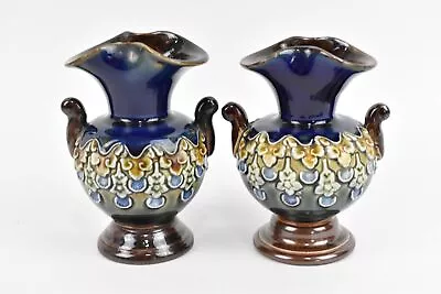 Buy Royal Doulton Lambeth Small Vase Job Lot X 2 Gloss Textured Antique Handles • 49.99£