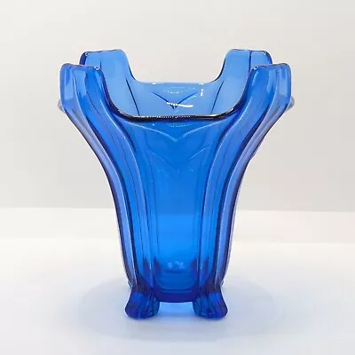 Buy Art Deco Glass Posy Vase By Sowerby C. 1930s, Vintage, Blue, Chevron, C2632 • 26£