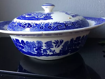Buy 4 Small Hairline-Fenton Victoria Willow Blue &White Soup Tureen Bowl Lidded Dish • 15£